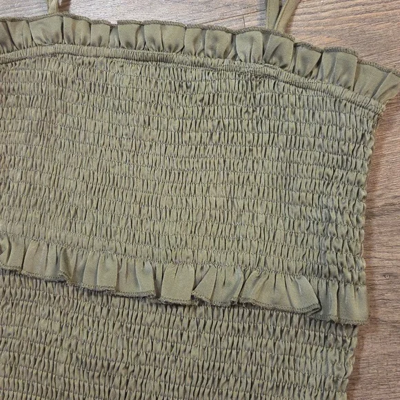 MABLE • Olive Green Smocked Fitted Dress - Picture 6 of 12